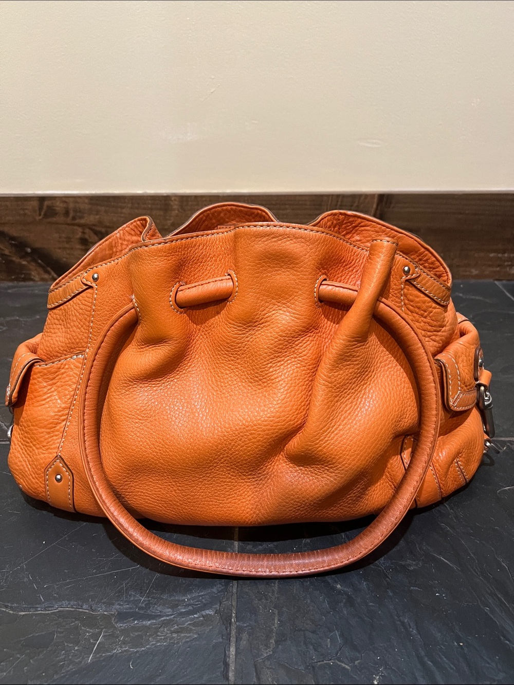 Cole Haan Cognac Orange Pebbled Leather Hobo